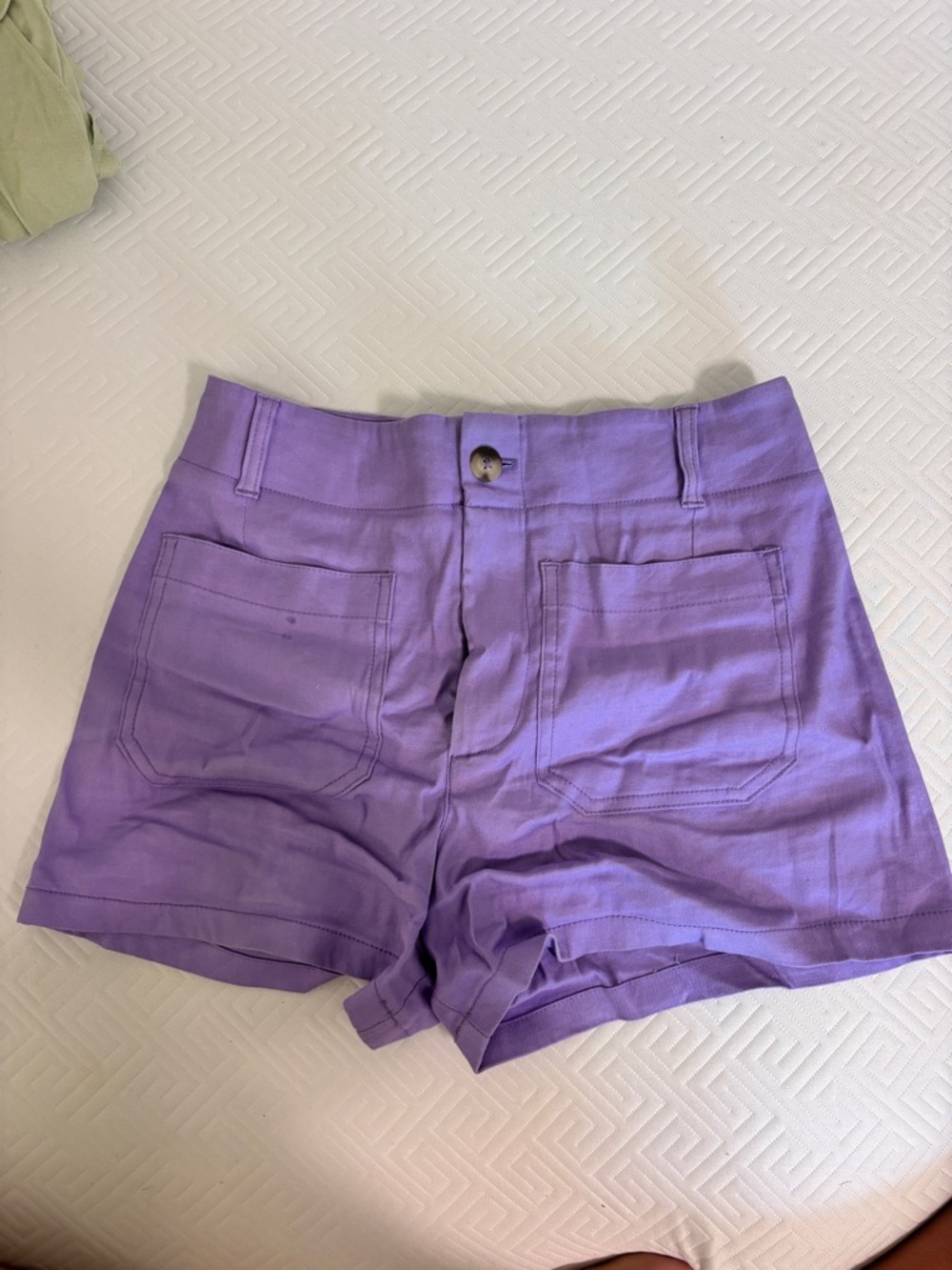 Maeve Lavender High-Waist Cotton Blend Shorts